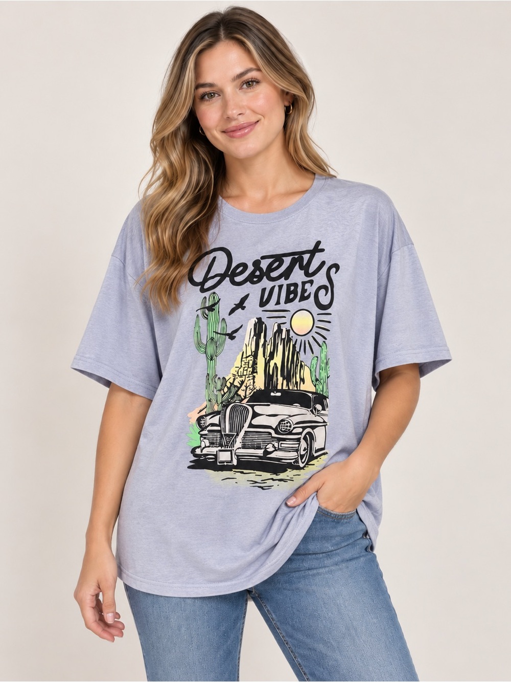 Desert Vibes Graphic Tee - Light Lavender